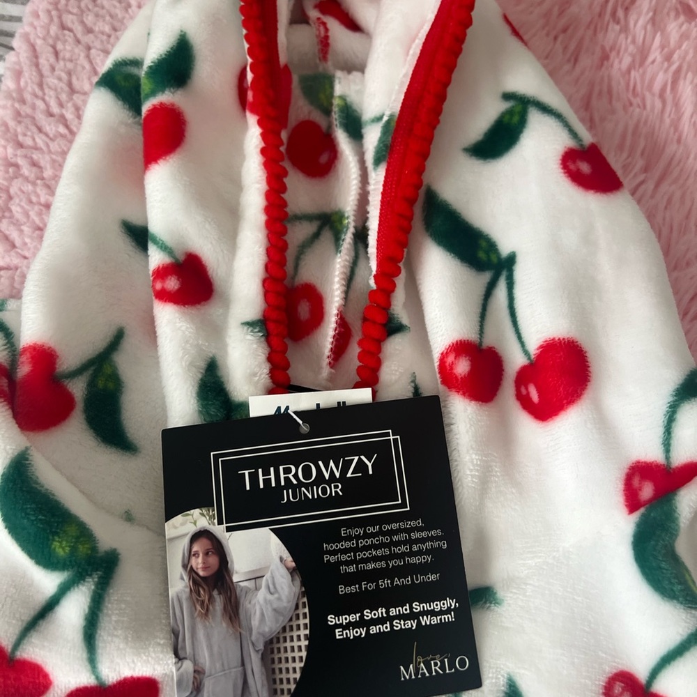 Cherry Print Fleece Poncho Hoodie